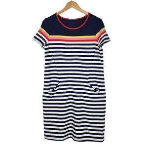 Fleur Bleue T Shirt Dress Striped Pockets M